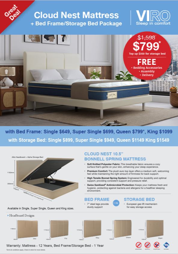 Viro Cloud Nest Mattress +Divan or Storage Bundle Promo (10% OFF - CODE : FSGVIRO10)