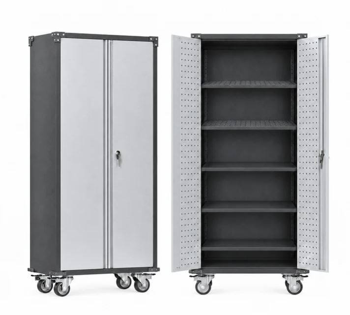 SteelMax Tall Utility Tools Storage Cabinet with wheels Grey