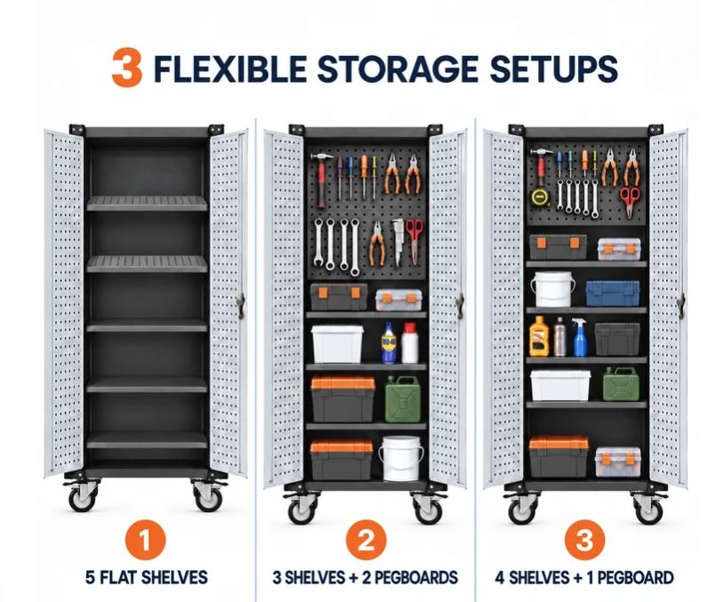 SteelMax Tall Utility Tools Storage Cabinet with wheels Grey