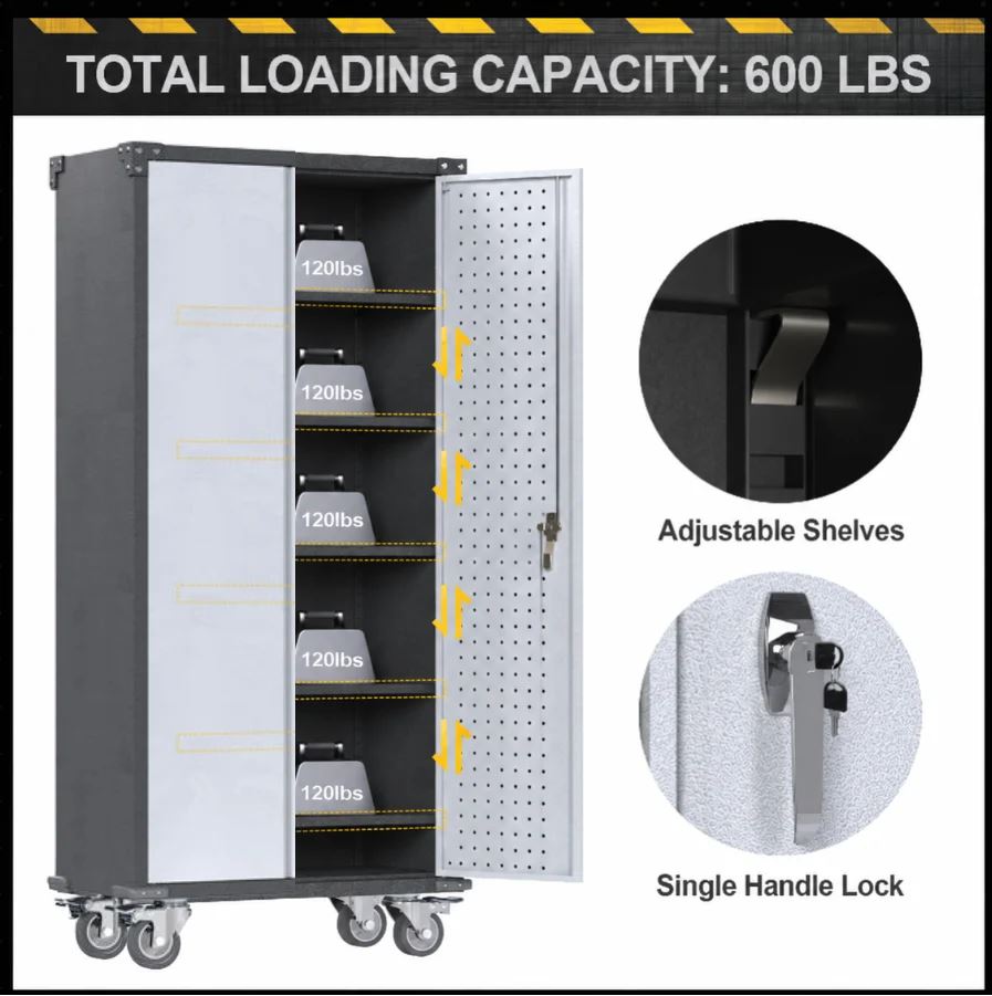 SteelMax Tall Utility Tools Storage Cabinet with wheels Grey