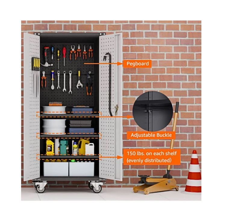 SteelMax Tall Utility Tools Storage Cabinet with wheels Grey