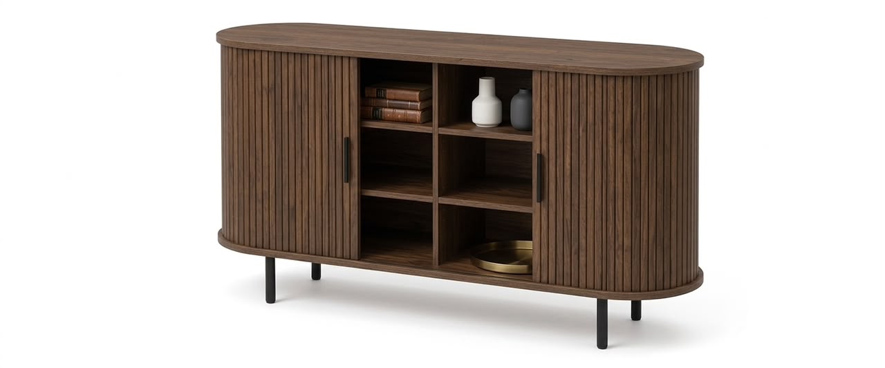 Mid Century Modern Style Walnut Fluted Design Sideboards and Buffets SBB1102
