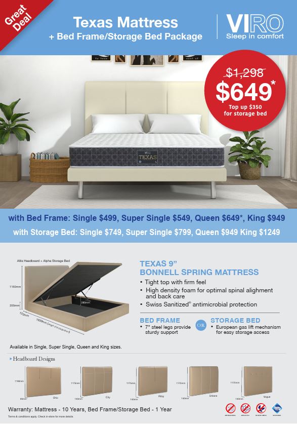 Viro Texas Spring Mattress + Divan or Storage Bed Bundle Promo